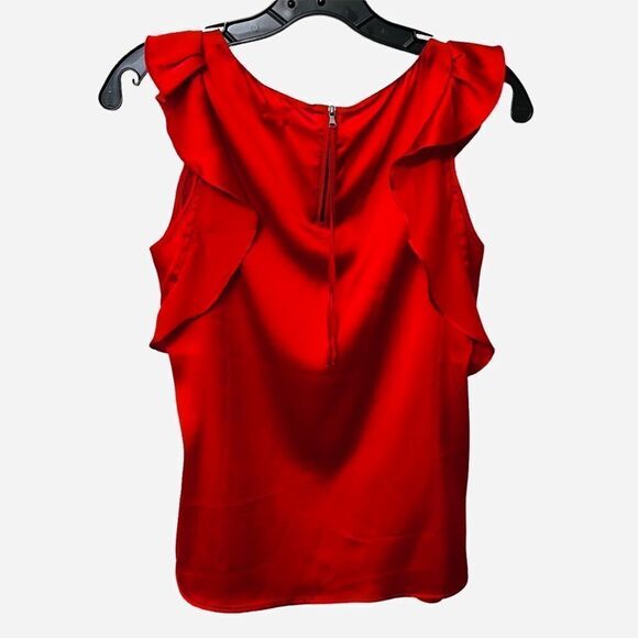LOFT Red Scoopneck Ruffled Blouse Size XSP - Picture 2 of 5